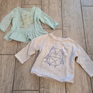 Jumping Beans and Carter's baby girl long sleeve tops grey and blue size 3-6M
